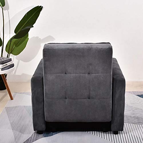URRED Convertible Chair Sleeper Bed, Pull Out Sleeper Chair Armchair Bed with Storage Space, Wooden Frame, Linen Fabric (Gray)