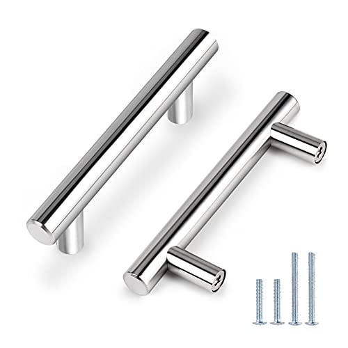Image of Probrico 30 Pack 3 Inch Polished Chrome Cabinet Handles, 5 Inches Total Length Euro T Bar Handle Pulls, Stainless Steel Kitchen Cabinet Hardware Drawer Pulls