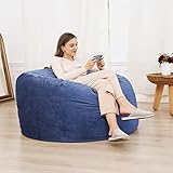 4 Ft Large Bean Bag Chair for Adults, Comfy Fluffy Velvet Bean Bag Couch with Memory Foam & Washable Cover, Lazy Floor Chair for Dorm Living Room Bedroom, Blue