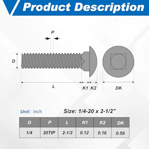 Image of Zonon 25 Sets 1 /4-20 x 2-1 /2 inch Stainless Steel Carriage Bolts and Nuts Kit Round Head Square Neck Carriage Bolts Screws and Hex Nuts and Flat Washers, Stainless 18-8 Full Thread Coverage (Silver)
