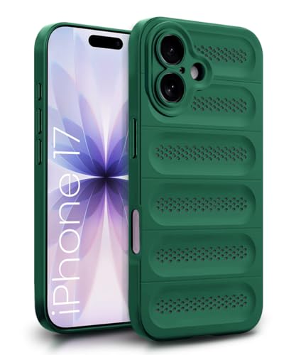 Image of WOW IMAGINE Ultimate Silicone Back Cover Case for iPhone 17 | Heat Dissipation Thin Soft TPU | 360 Camera Protection | Breathable Cooling Holes - Forest Green
