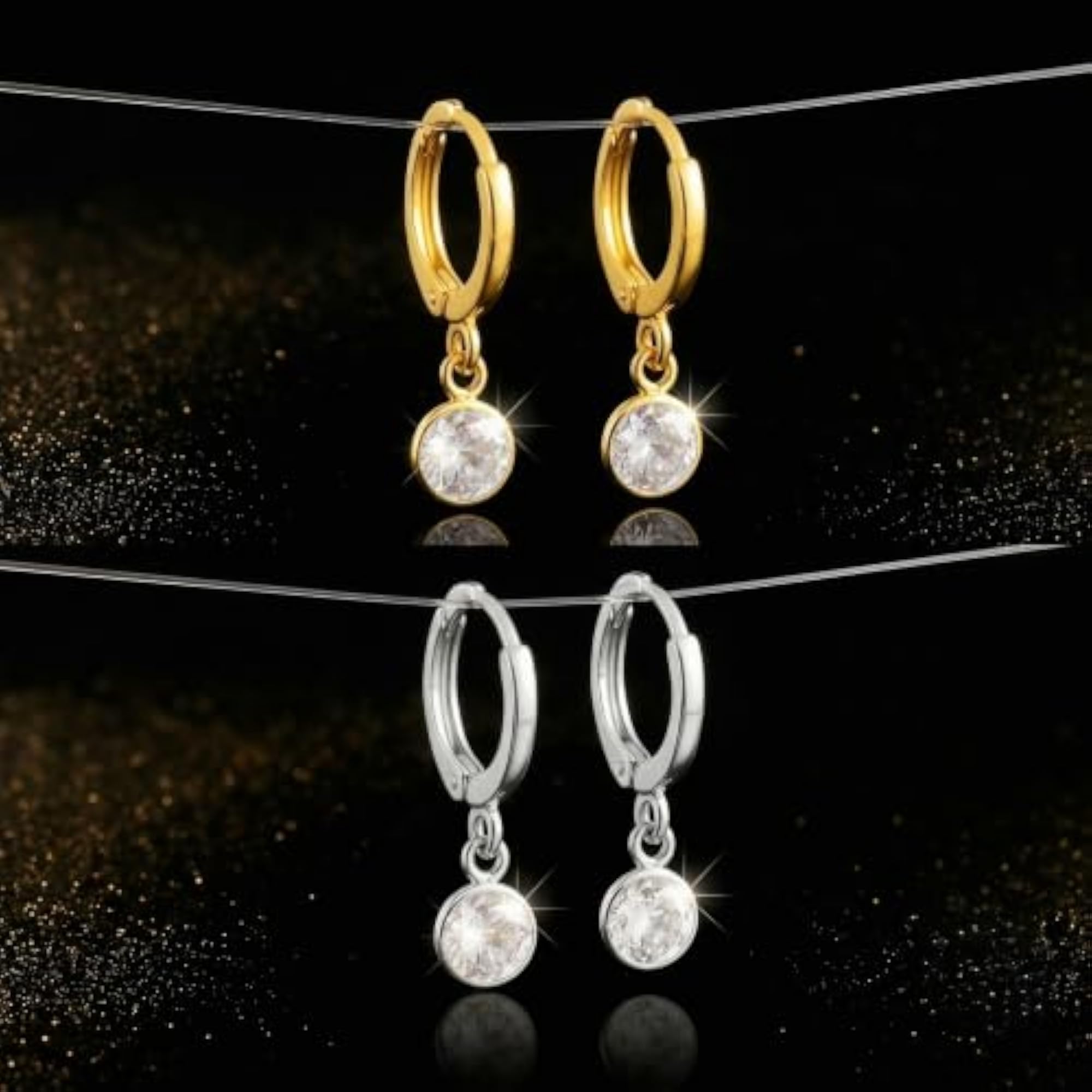 Crystal CZ Charm Hoop Drop Earrings in Gold and Silver