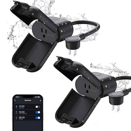 ELEGRP PQR11 Smart Outdoor Dimmer Plug Waterproof IP66, WiFi Plug Works with Alexa &amp; Google Assistant, for String Lights, No Hub Required, UL Certified, 2 Pack, ASP001-11