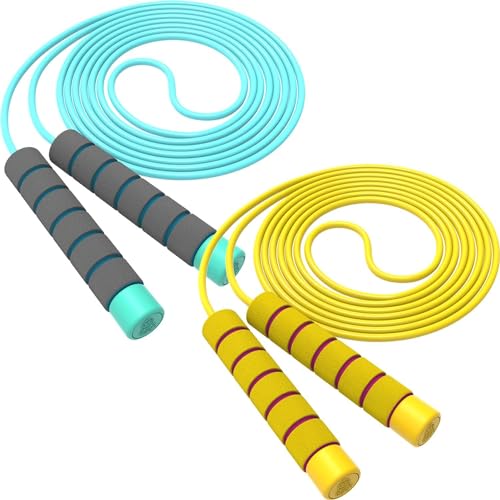 TIOPSUUO Kids Jump Rope, Blue+Yellow, PVC, Foam Grip