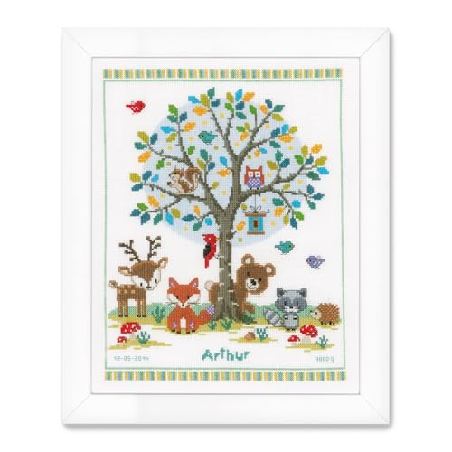 Vervaco Kit Punto De Cruz Bebe Nacimiento Regalos DIY Completo EN EL Bosque Creativo Manualidades Creatividad Adultos Decoracion Pared Bordar Kit Principiantes ca. 28 x 35 cm Cross Stitch