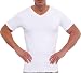 Men's Slimming Light Compression V-Neck Shirt - Short Sleeve Body Shaper T-Shirt for Gynecomastia, Weight Loss (White, Large)