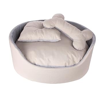 Fristone Round Pet Sofa Shape Bed Reversable Dual Grey,Cream Color Ultra Soft Ethnic Designer Velvet Bed for Dog Cat(Export Quality) Size : Medium