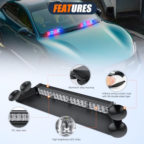 Image of Nilight 32LED Red Blue Dash Strobe Light w /Controller Windshield Mount