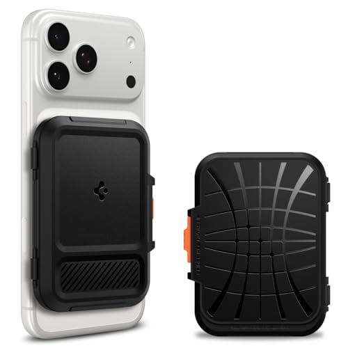 Spigen for MagSafe Wallet, Heavy Duty Hardshell Magnetic Card Holder Compatible with iPhone 17/16/15/14/13/12 Pixel 10 Series MagSafe-Cases Pixelsnap Holds 5-6 Cards - Black (Lock Fit MagFit)