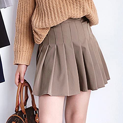 Shooying 21MTQUNZI0025-XL Womens Novelty Skirt, Skater Tennis Skirt High Waist School Uniform Pleated Skirt,Khaki thumb #2