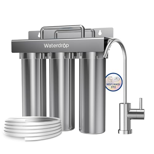 Waterdrop TST-UF-B 0.01 Micron Ultra-Filtration Under Sink Water Filter, 3-Stage Stainless Steel Under Sink Water Filtration System with Dedicated Faucet, 3 Filter Included (Drilling Require