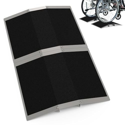 XARILK Rampa para silla de ruedas, rampa de umbral con soportes desmontables, diseño de seguridad antideslizante, hecha de aluminio duradero para puertas, entradas, capacidad de 30 cm x 2