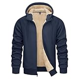 [KEFITEVD] パーカー 長袖 裏起毛 暖かい トレーニングウェア メンズ ジャージ 上 ランニングウェア フード付きトレーナー スウェット ジャケット 裏ボア 厚手 冬着 ネイビー XL