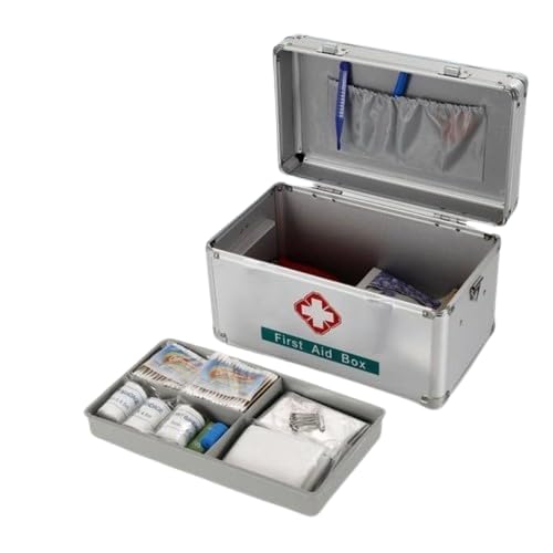 Image of Silver First Aid Box with Aluminium and Steel Protector Corners | Durable Medical Storage Case for Home, Office, and Travel, Heavy-Duty Corner Protectors, Secure Kit Home Workplace.
