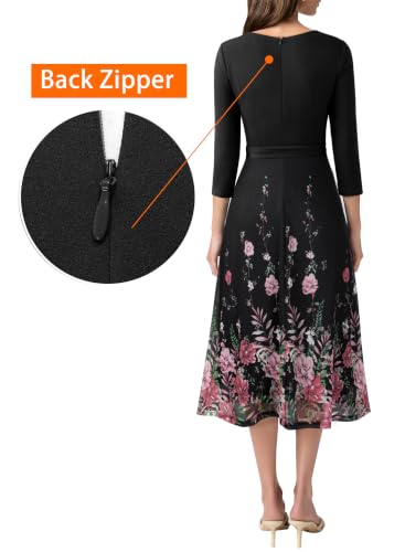 Image of VFSHOW Womens Work Business Casual Church Pockets Belted A-Line Midi Dress