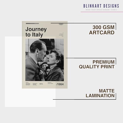 Image of BLINKART Journey To Italy Movie Poster Frame 8x12 Inch | Premium 300 GSM Paper Wall Print | Mid Century Vintage Film Artwork for Home, Bedroom, Living Room, Office | Framed Photo Decor