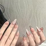 BHIDENAW ネイルチップ ショート 24枚入 人気 和風 かわいい シンプル おしゃれ 成人式 結婚式 パーティー 日常生活に使用できます 花嫁ネイル 光沢 つけ爪 両面テープ ウッドスティック (一目惚れ N42, M)