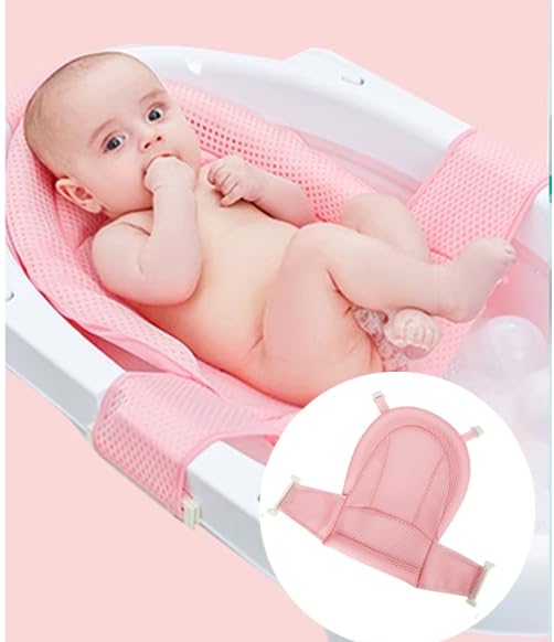 Image of Baby Bath Seat Support Net Infant Bathtub Mesh Cushion Newborn Baby Shower Lie Seat Toddler Bathing Breathable Mat Shower Pad for 0-18 Months