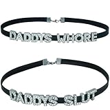 2PCS DADDY'S Choker Necklaces,DDLG Chokers Matching Daddy Lingerie For Valentine's Day Costume,Sexy Dad Collar For Women Honey Princess Lover's Outfit,Black Punk PU Leather Daddy's Clothes Accessories Jewelry