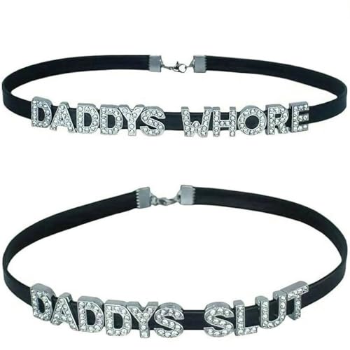2PCS DADDY'S Choker Necklaces,Rhinestone Chokers Matching Daddy Lingerie For Lover's Costume,Sexy Dad Collar For Women Honey Princess,Faux PU Leather Daddy's Clothes Accessories Jewelry