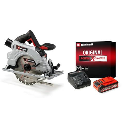 Einhell Professional Scie circulaire 190mm sans fil TE CS 18190 Li BL Solo Power X Change 18V Moteur sans éclairage LED semelle en aluminium avec Chargeur et Batterie 4 0Ah PLUS