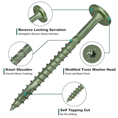 Image of 2-7 /8 Inch Heavy-Duty Outdoor Deck Screws, 250Pcs Star Drive Decking Wood Screws, Rust Resistant Timber Screws for Timber /Log /Landscaping Wood (#14 x2-7 /8 Green)