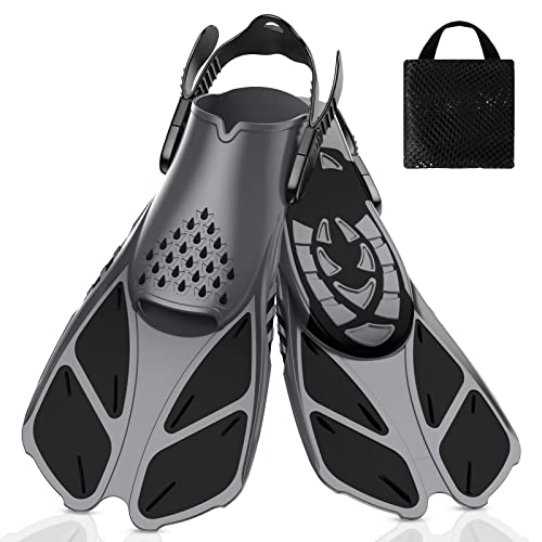 Viginsul Snorkel Fins, Open Heel Swim Fins with Adjustable Buckles, Travel Size Short Flippers for Swimming Diving, Snorkeling Fins for Adults Youth