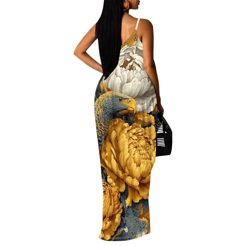 Image of Women's Summer Maxi Dress Spaghetti Strap Floral Boho Beach Long Sundress with Pockets