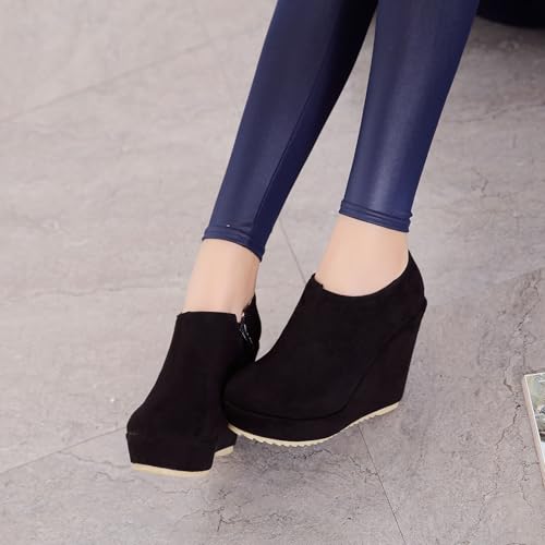 SHEMEE Women's Wedge Heels Ankle Boots High Heeled Platform Pumps Round Toe Zip Up Short Booties Office Party Dress Shoes2