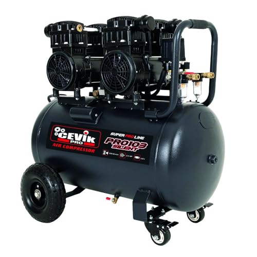CEVIK PRO - CA-PRO103SILENT - Compresor Aire Silencioso - 68 dB - 100 litros - 3HP - Máx 9 Bar - 390 l/min - Sin Aceite - Dos Salidas de Aire - Compacto y Portátil - Compresor de Pintura y Neumática