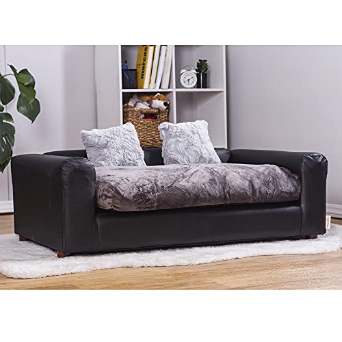 Moots Premium Leatherette Pets Sofa, Regular, Black/Charcoal, Large #TOP1