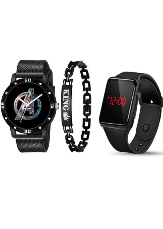 NAVYA ENTERPRISE Analog Silicone Strap with Black Dial Black Strap. Round Shape Casual Men Watch with King Bracelet (Pack of 2) (B0C69186RF) Amazon Price History, Amazon Price Tracker