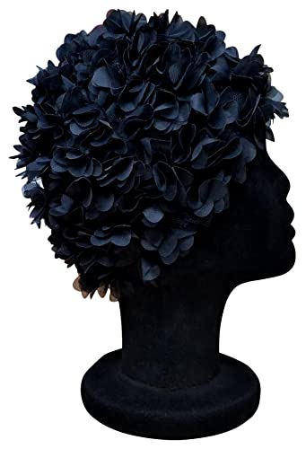 Blue Reef Virgo Floral Ladies Classic Retro 3D Flower Petal Plain One Colour Pretty Stylish Vintage Swimming Hat Swim Cap One Size Adults (Black) - Image 4