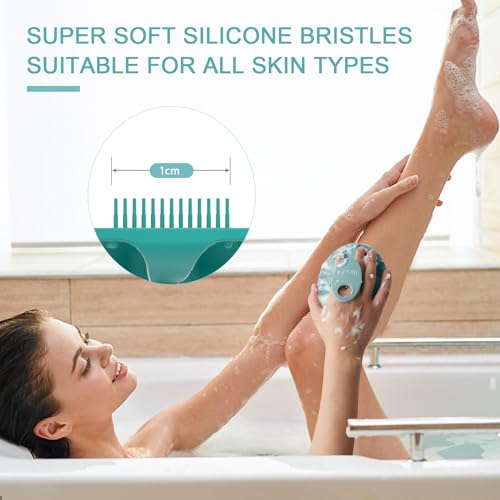 Image of Silicone Body Scrubber 2 Pack, BEAUTAIL Shower Bath Wash Brush, Gentle Exfoliating Scrub Cleansing Loofah for Women Men Baby Sensitive Skin, Easy to Clean, Lather Nicely, More Hygienic, Black+Cyan