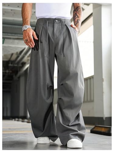 Men's Wide Leg Pant Baggy Pleated Dress Pants Zipper Fly Trousers Casual Business Workout Slacks with Pocket3