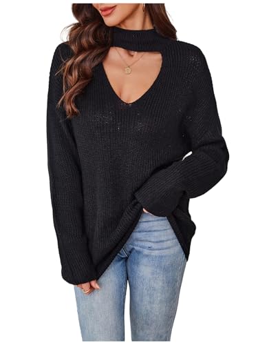 Image of GORGLITTER Women's Cut Out Oversized Lighweight Sweater V Neck Long Sleeve Sexy Trendy 2025 Fall Pullover Tops