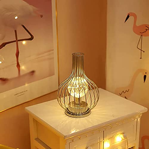 LEERAIN Moderna Cortina de Hierro Caja de la Cena Luz Nocturna, Lámpara de Mesa de Alambre de Metal LED, luz de Escritorio con batería Retro de luz Nocturna para Dormitorio Cover