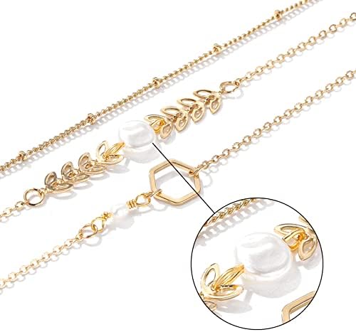 BUREI 14K Gold Plated Chain Bracelets Adjustable Dainty Layered Bracelets for Women Girls Stackable Paperclip Boho Chain Bracelet for Birthday Gift