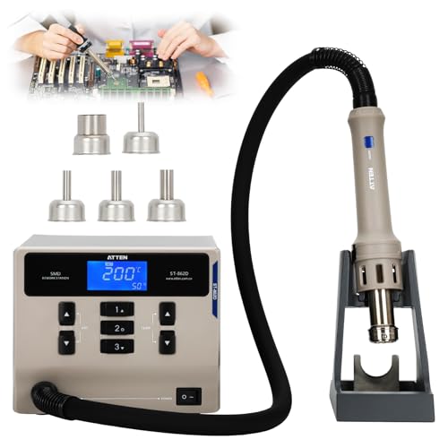 ATTEN ST-862D Lead-free Hot Air Gun Soldering Station ST-862D 1000W Digital Display Automatic Sleep Hot Air Gun Soldering Station PCB Chip Soldering Repair Desoldering Station