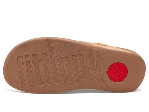 Image of FitFlop, Womens, Surfa Stripe-Webbing Toe-Post Sandals, Turmeric /Classic Tan Mix, 8.5, Medium