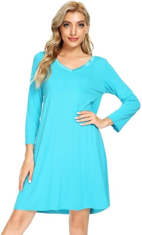 Comfy Nightgowns for Women Soft Long Sleeve Nightgown Stretchy Nightshirts Sleep Dress S-XXL - Image 2