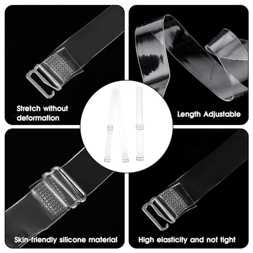 3 Pairs Elastic Invisible Clear Bra Straps for Women, 15 Mm Non-Slip Adjustable Thin TPU Transparent Bra Shoulder Straps Replacement for Women Girls Strapless Bras4