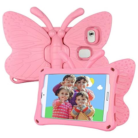 Tading Kids Case for Samsung Galaxy Tab A7 Lite, Shockproof Light Weight Protective Stand Cover for Samsung Galaxy Tab A7 Lite 2021 8.7 Inch Tablet (SM-T225/T220), Cute Butterfly - Baby Pink Cover