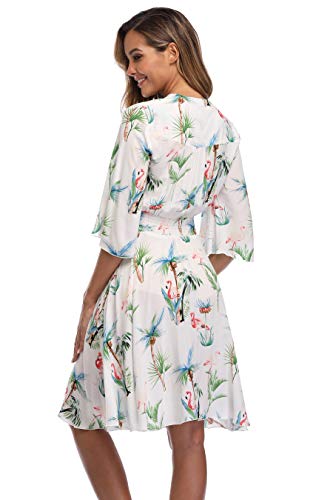 Image of VintageClothing Women's Floral Sundresses Flowy Boho Summer Beach Dress | Lightweight Breathable material,Elegant V Neck and Button Front Design,Flared Bell Sleeve Cut,Mini Casual dress