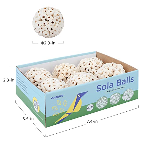 andwe Bird Toy Sola Ball - Natural Soft Chew Shredding & Foraging Toy for Cockatiel Conure Quaker Parrot Budgie Parakeet Rabbit Bunny Guinea Pig Chinchilla (Style 1 (Pack of 6))