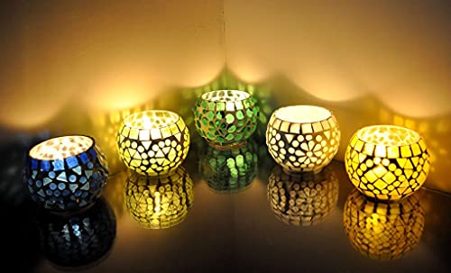 Lalhaveli Home Decorative Mosaic Glass Round Candle Votive Holder 5 Pcs Set #TOP5