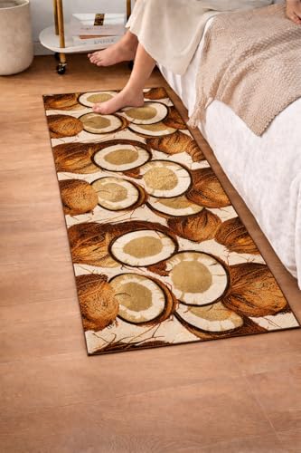 Image of SAGON 2x5 Ft Printed Runner Carpet - Cotton Bedside Rug for Bedroom & Living Room (Coconut Print)