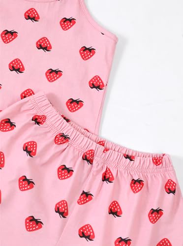 Image of Girls' 2 Piece Outfits Summer Sleeveless Cami Top and Casual Shorts Sets Pink 13-14Y