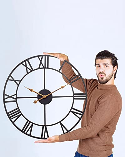 Wall Clock, Silent Non Ticking Battery Operated Wall Clocks For Living Room Decor, 24 Inch Large Vintage Farmhouse Decorative Metal Analog Indoor Outdoor Clock For Kitchen, Bedroom, Patio - Black #TOP6