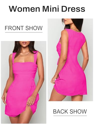 Image of Women's Sexy Ruched Mesh Midi Short Dresses for Women Square Neck Fitted Elegant Club Party Cocktail Dress